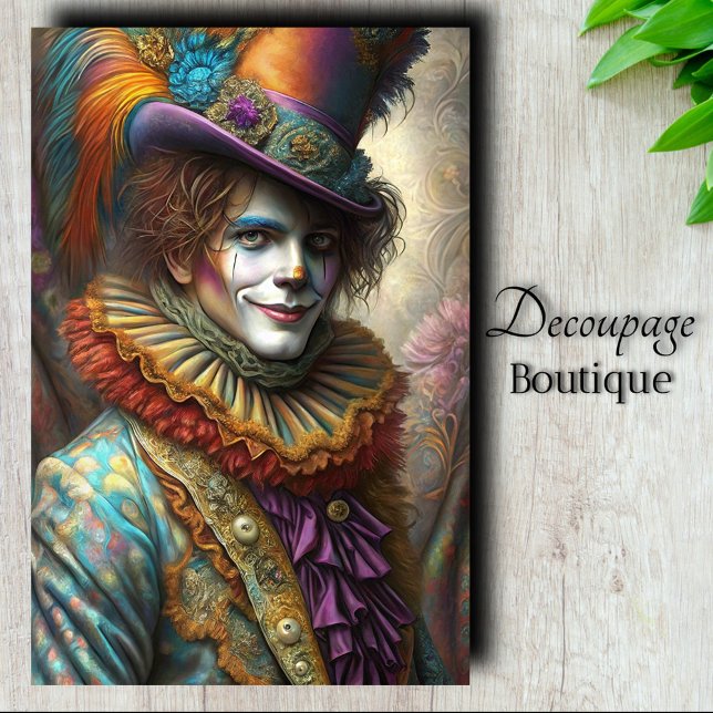 Papel De Seda Decoupage de Jester Whimsical (Whimsical Jester Decoupage Tissue Paper)