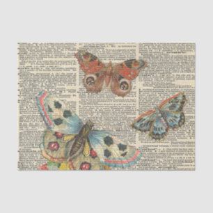 Papel De Seda Decoupage de Jornal da Borboleta Vintage