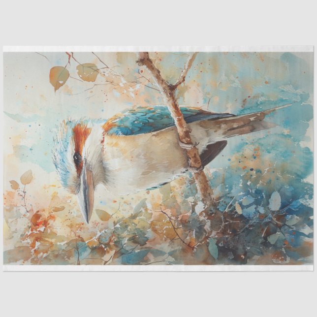 Papel De Seda Decoupage de Kookaburra em Aquarela (Frente )