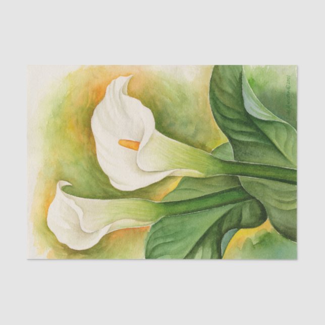 Papel De Seda Decoupage de Lírio Cala Branco Floral Aquarela (Frente )
