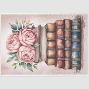 Papel De Seda Decoupage de Livros e Rosas de Aquarela