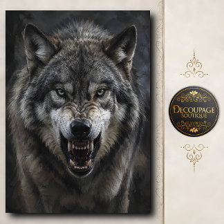 Papel De Seda Decoupage de Lobo Cinza Feroz
