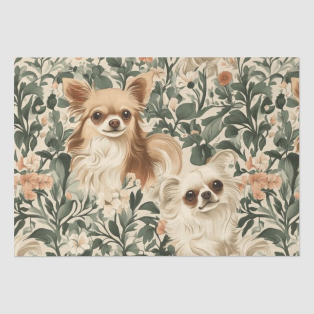 Papel De Seda Decoupage de Long Haired Chihuahuas William Morris (Frente )