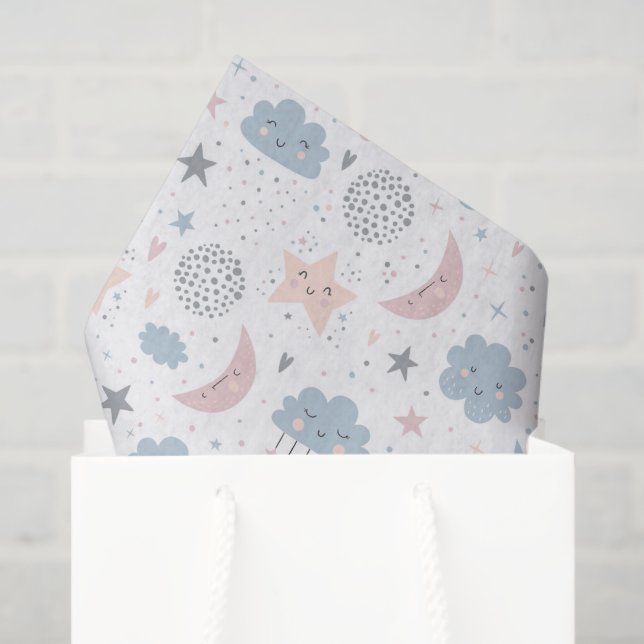Papel De Seda Decoupage de Lua Estrelas Nuvens (Sacola de presentes)