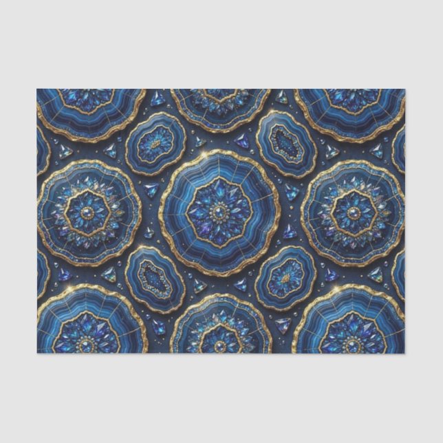 Papel De Seda Decoupage de Luxo | Azul Naval + Geodo de Ágata Do (Frente )