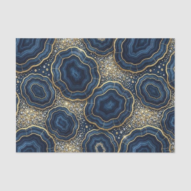 Papel De Seda Decoupage de Luxo | Geodo de Ágata Azul Marinho +  (Frente )