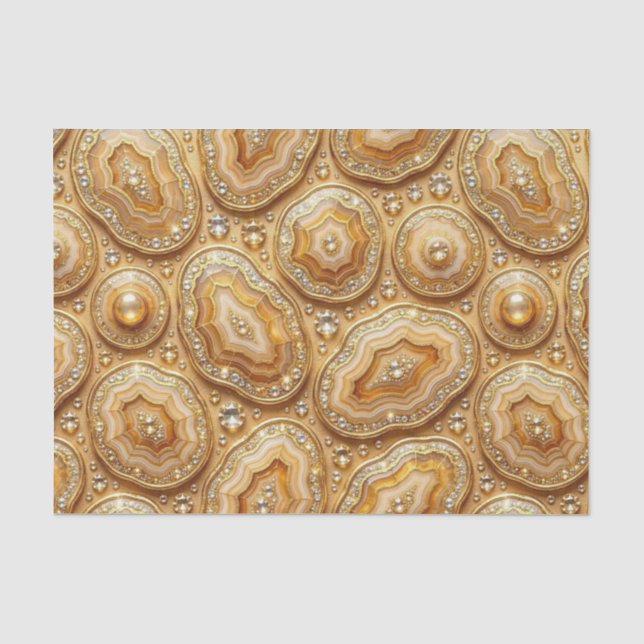Papel De Seda Decoupage de Luxo | Geodo de Ágata Camelo + Dourad (Frente )
