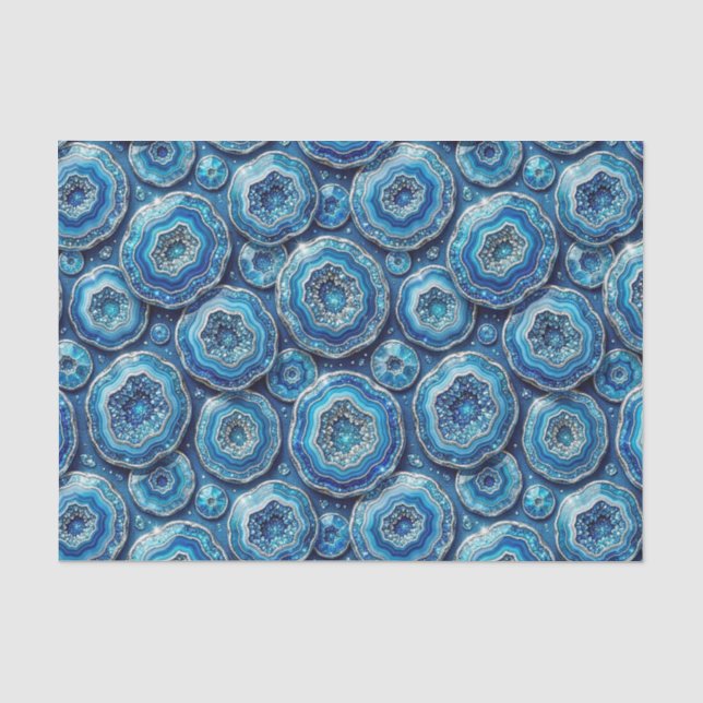 Papel De Seda Decoupage de Luxo | Geodo de Ágata Dourada e Azul  (Frente )