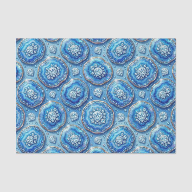 Papel De Seda Decoupage de Luxo | Geodo de Ágata Dourada e Azul  (Frente )
