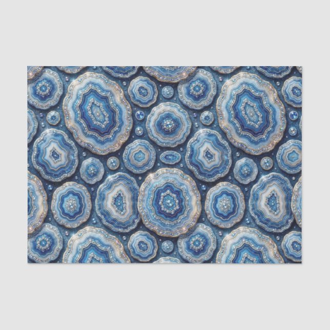 Papel De Seda Decoupage de Luxo | Geodo de Ágata Dourada e Azul  (Frente )