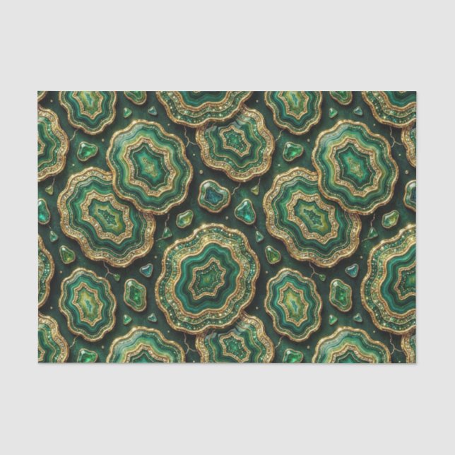 Papel De Seda Decoupage de Luxo | Geodo de Ágata Dourada e Verde (Frente )