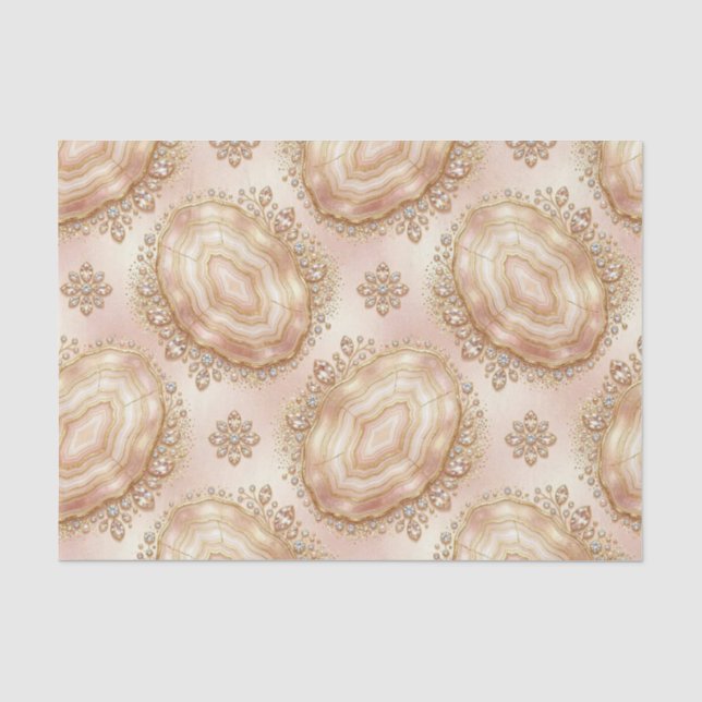 Papel De Seda Decoupage de Luxo | Geodo de Ágata Dourada + Rosa  (Frente )