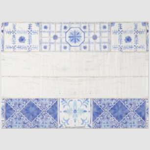 Papel De Seda Decoupage de Madeira Azulejo Pintada Pintada Azul