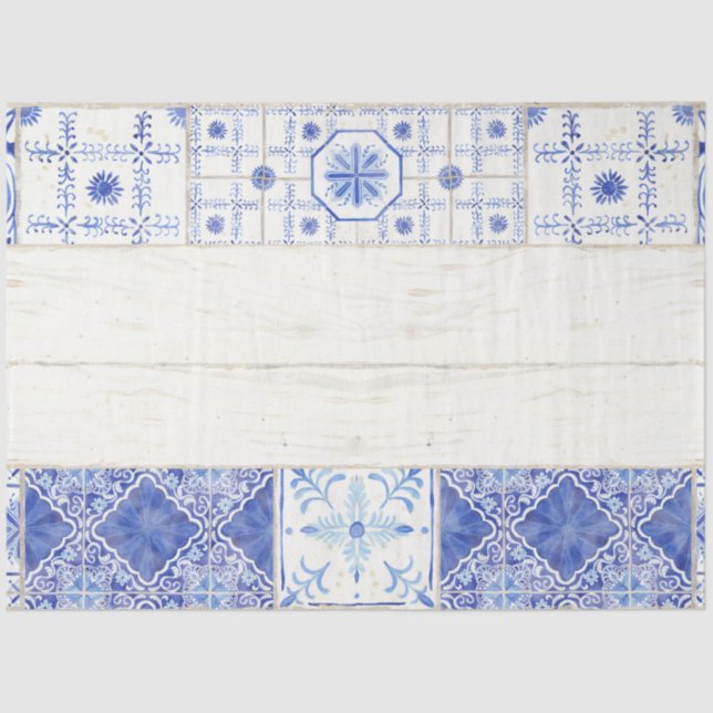 Papel De Seda Decoupage de Madeira Azulejo Pintada Pintada Azul (Frente )