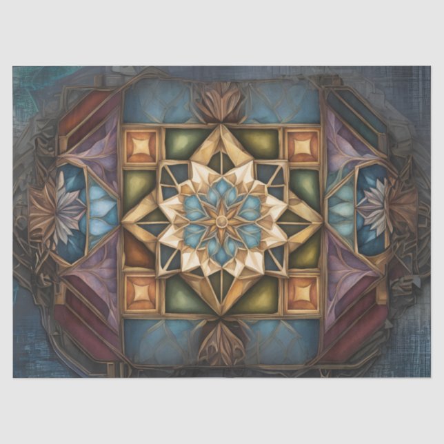 Papel De Seda Decoupage de Mandala em Cores de Joias Suaves (Frente )