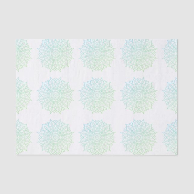 Papel De Seda Decoupage de Mandala, Ombre Verde Azul Elegante (Frente )