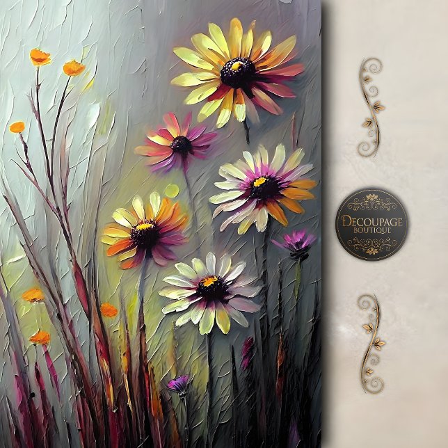 Papel De Seda Decoupage de Margarida de Prado Abstrato (Abstract Meadow Daisy Decoupage Tissue Paper)