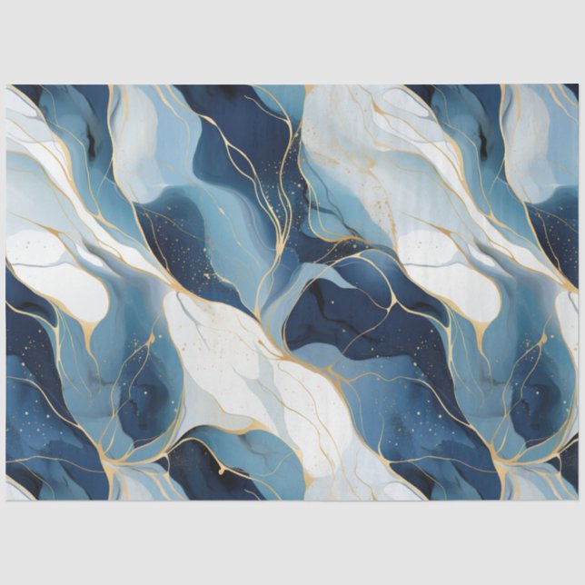 Papel De Seda Decoupage de Mármore Azul Naval (Frente )