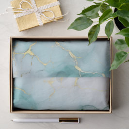 Papel De Seda Decoupage de Mármore Dourado Branco Aqua