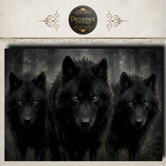 Papel De Seda Decoupage de Matilha de Lobos Negros (Black Wolf Pack Decoupage Tissue Paper)