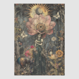 Papel De Seda Decoupage de Menina de Jardim de Fantasia Rústica 