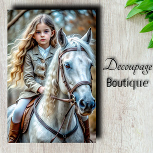 Papel De Seda Decoupage de Menina em Cavalo Branco