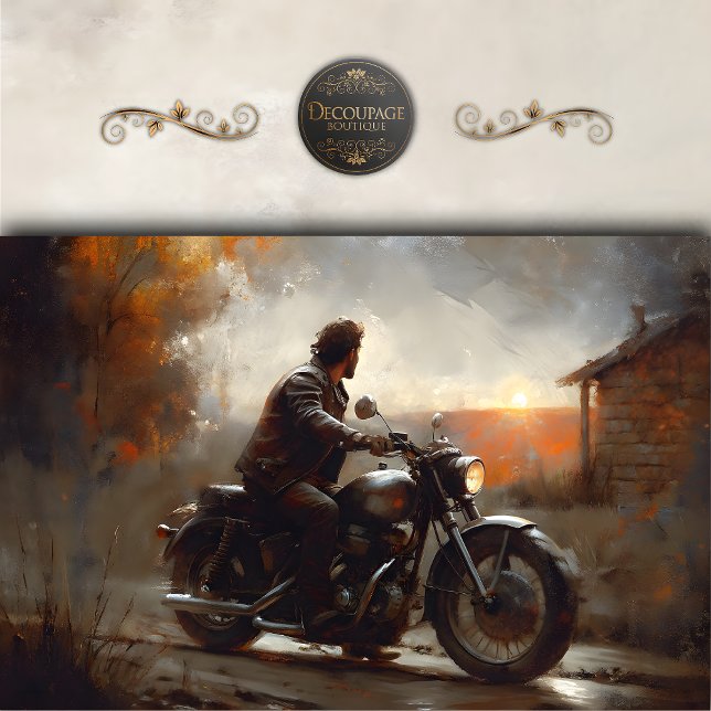Papel De Seda Decoupage de Moto Sunset Rider (Sunset Rider Motorcycle Decoupage Tissue Paper)
