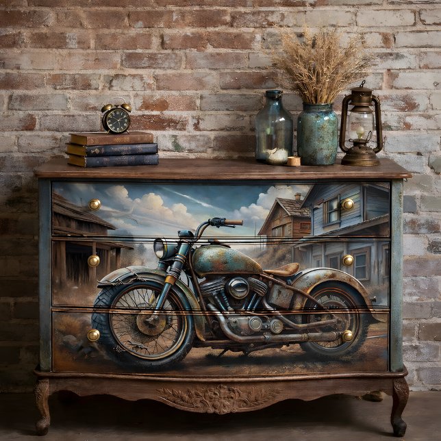 Papel De Seda Decoupage de Motocicleta Antiga (Vintage Motorcycle Decoupage Tissue Paper Mockup)