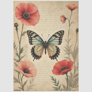 Papel De Seda Decoupage de Móveis Floral Borboleta Vintage Papou