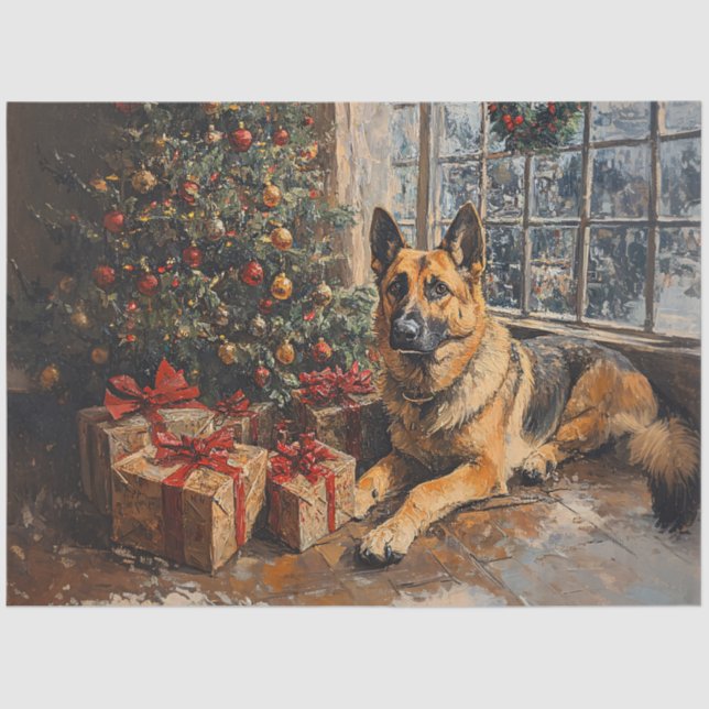 Papel De Seda Decoupage de Natal do German shepherd Real (Frente )