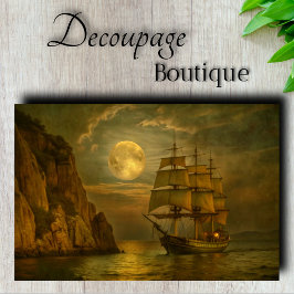 Papel De Seda Decoupage de Navio à Vela ao Luar