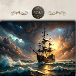 Papel De Seda Decoupage de Navio Alto em Mares Tempestuosos