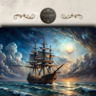 Papel De Seda Decoupage de Navio Alto Lua Cheia