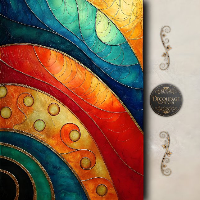 Papel De Seda Decoupage de Onda Abstrata Colorida (Colorful Abstract Wave Decoupage Tissue Paper)