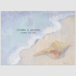 Papel De Seda Decoupage de Ondas Brancas Azul de Seashell Beach