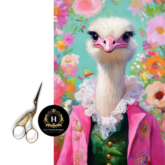 Papel De Seda Decoupage de Ostrich Floral Verde e Rosa Encantada (Criador carregado)