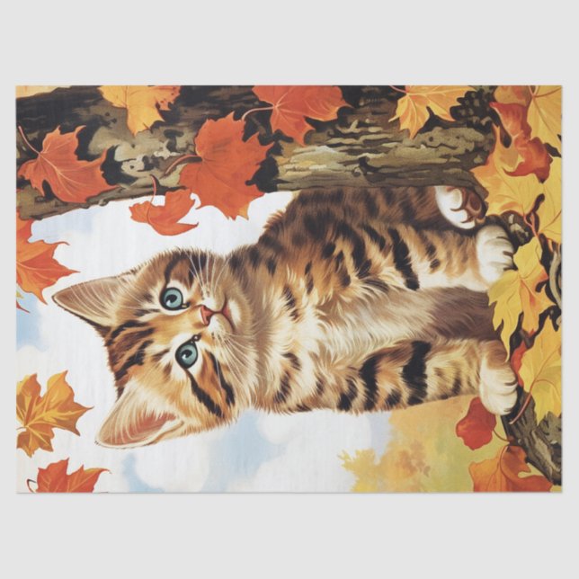 Papel De Seda Decoupage de outono de Animais de Gato Cinto (Frente )