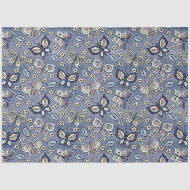 Papel De Seda Decoupage de Padrão de Borboleta Azul Grande (Frente )