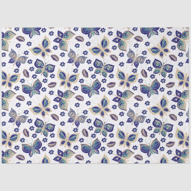 Papel De Seda Decoupage de Padrão de Borboleta Azul Grande (Frente )