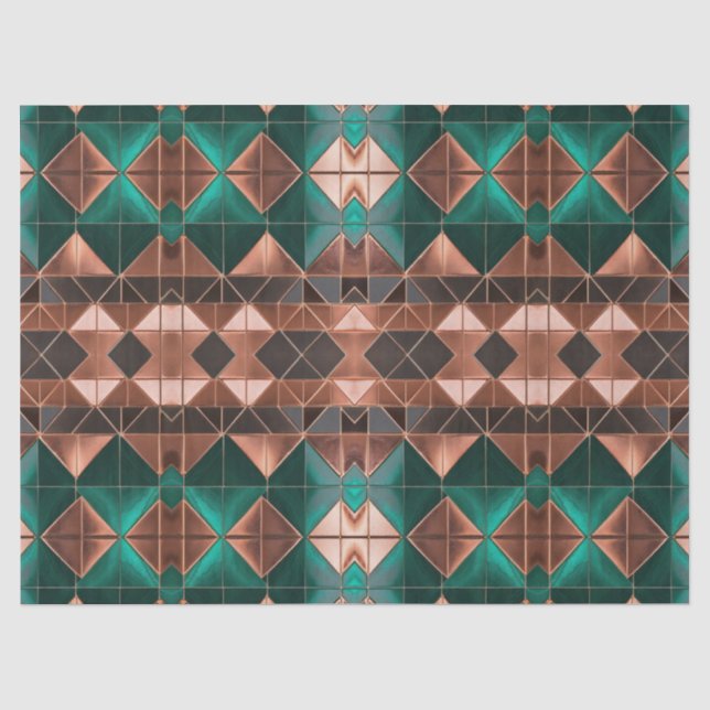 Papel De Seda Decoupage de Padrão Moderno Esmeralda e Cobre (Frente )