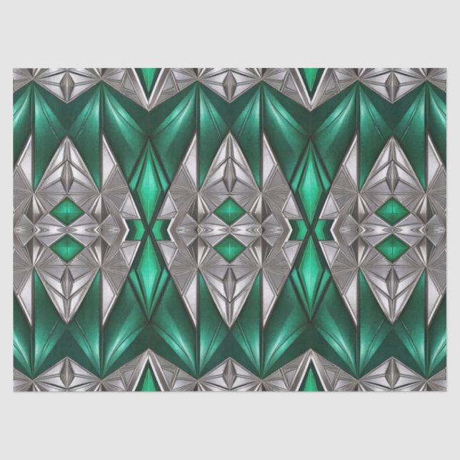 Papel De Seda Decoupage de Padrão Moderno Esmeralda e Prata (Frente )