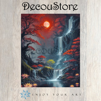Papel De Seda Decoupage de Paisagem com Cachoeira
