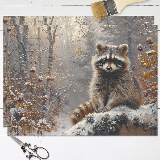 Papel De Seda Decoupage de Paisagem de Inverno Raccoon (Criador carregado)