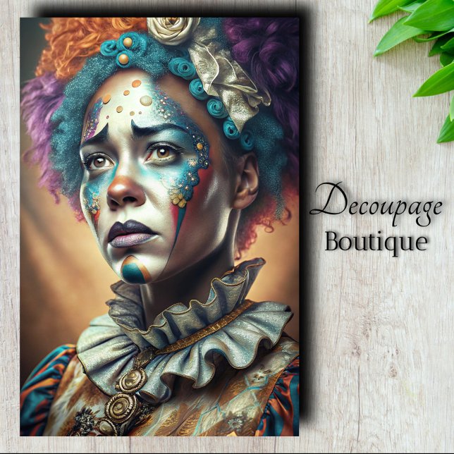 Papel De Seda Decoupage de Palhaço Celestial (Celestial Clown Decoupage Tissue Paper)