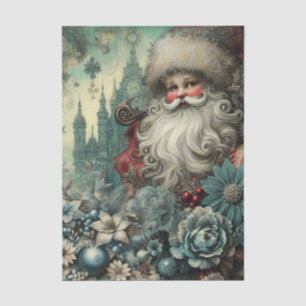 Papel De Seda Decoupage de Papai Noel Floral Inspirado em Vintag