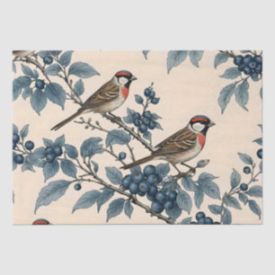 Papel De Seda Decoupage de Pardais Antigos e Mirtilos