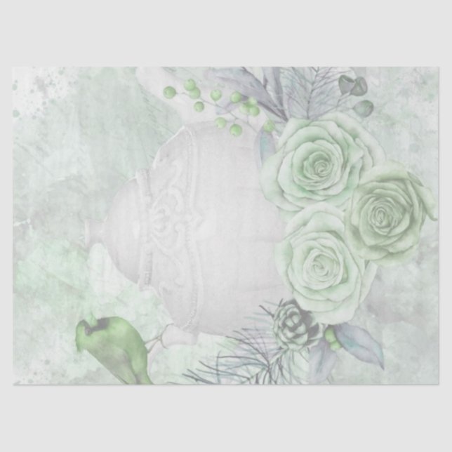 Papel De Seda Decoupage de Pássaro de Rosa de Casa Antiquada da  (Frente )