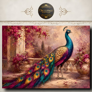 Papel De Seda Decoupage de Pavão de Jardim Romântico