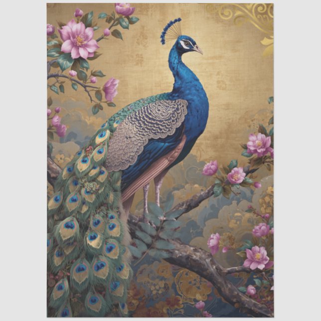 Papel De Seda Decoupage de Pavão Elegante (Frente )