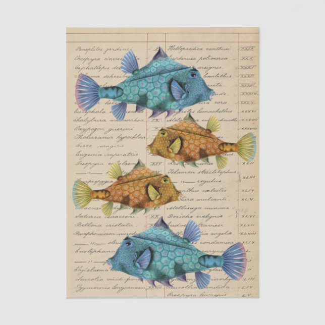Papel De Seda Decoupage de peixe vintage (Frente )